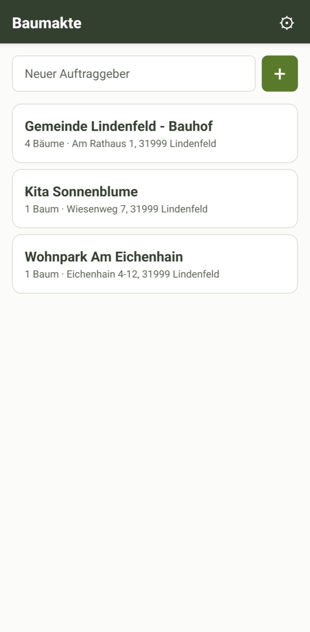 Liste der Auftraggeber mit Anzahl der Bäume