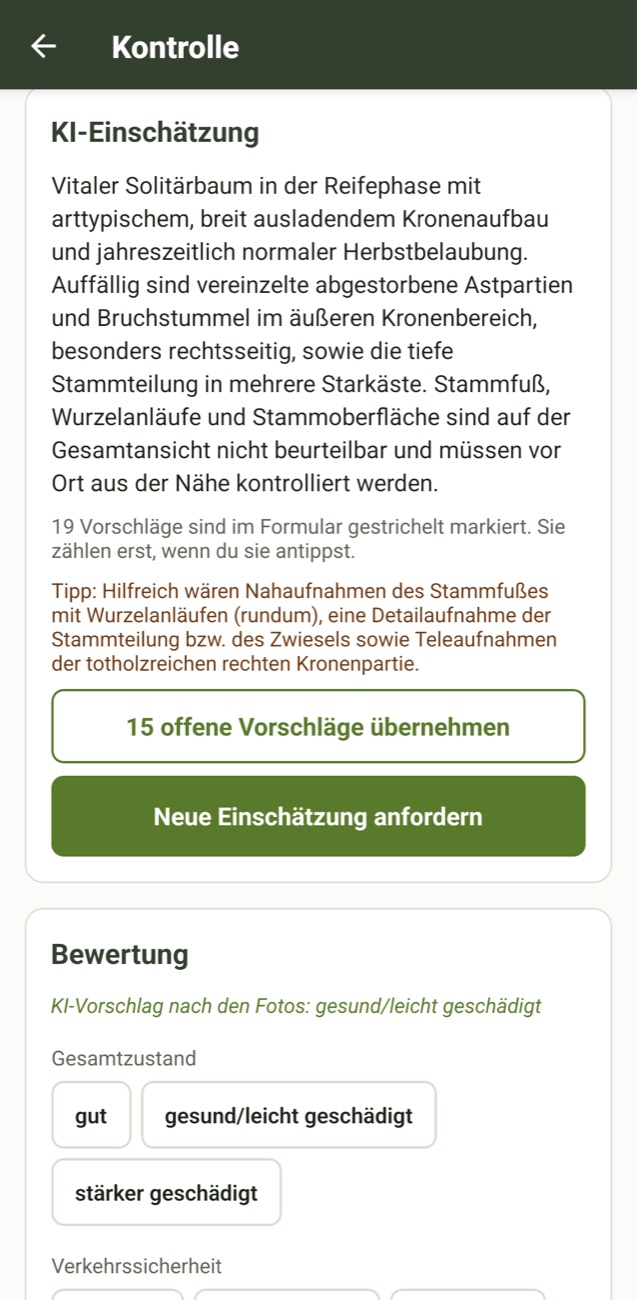 KI-Einschätzung mit Beobachtungen und Foto-Tipp